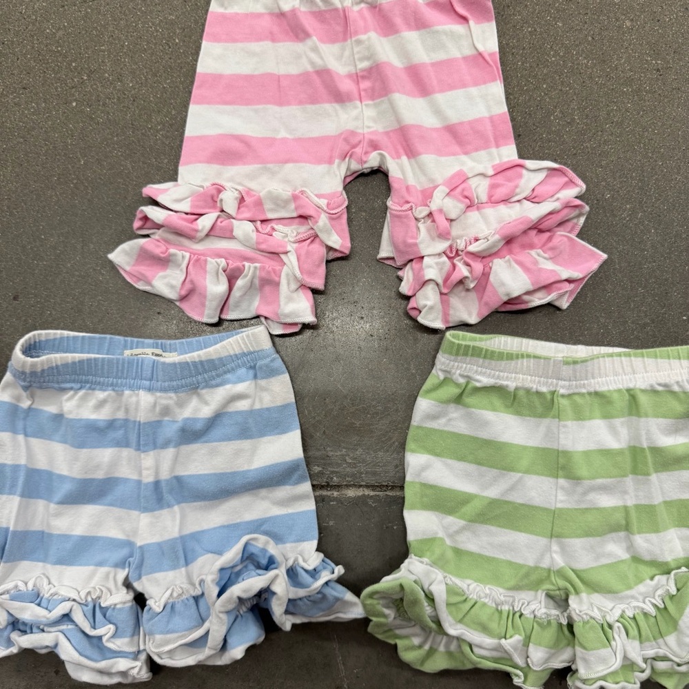 Striped Ruffle Shorts for Kids - Pink, Blue, Green Size 6 months